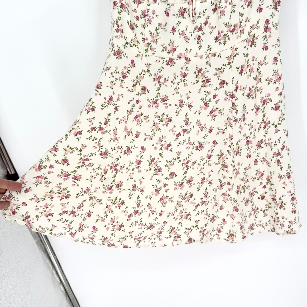 Reformation Corbin Milkmaid Puff Sleeve Floral Dress Cream & Pink Sz 6 Coquette - Picture 8 of 15